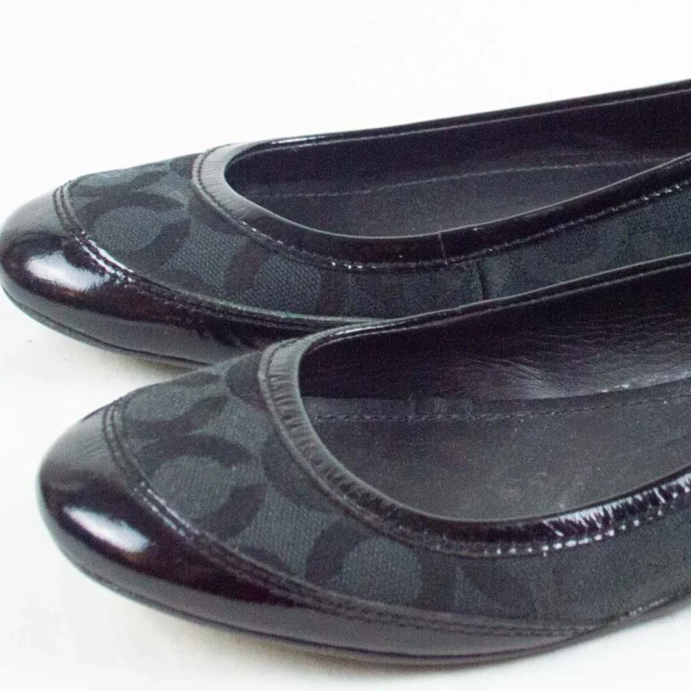 Coach Black Canvas True Patent Cap Toe Ballet Flats - Picture 4 of 10